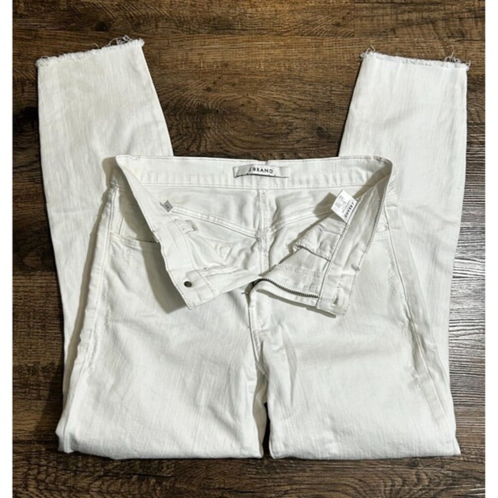 J Brand Jeans Womens 27 White Denim Capri Mid Rise Straight Stretch Frayed Hem - Picture 4 of 9